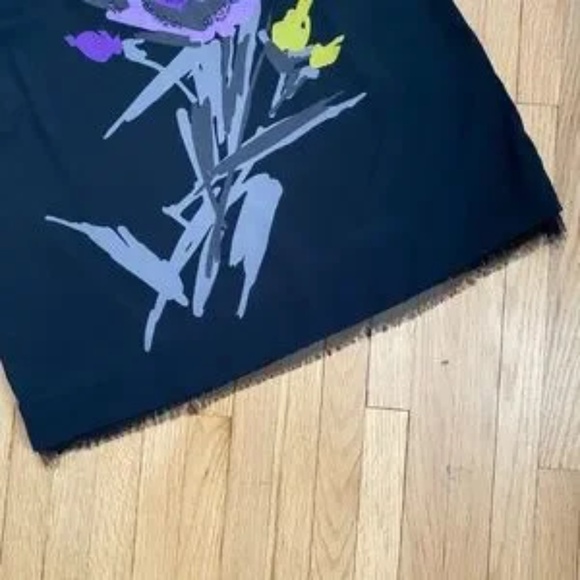 ELLE Black Sleeveless Floral Gemstone Graphic Dress with Fringed Hem Size XS - Picture 8 of 12